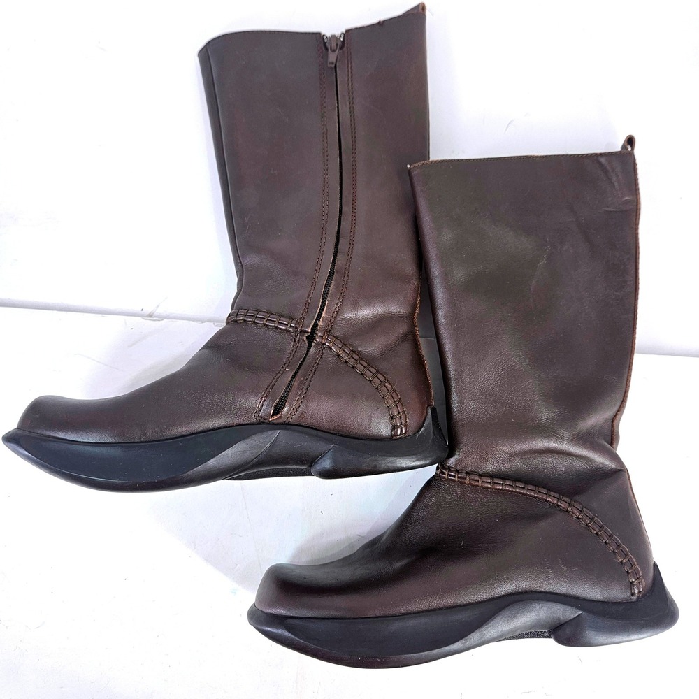 Earth Mantra Espresso Briwn Leather Negative Heel Ergonomic Zip Boots Women 8
